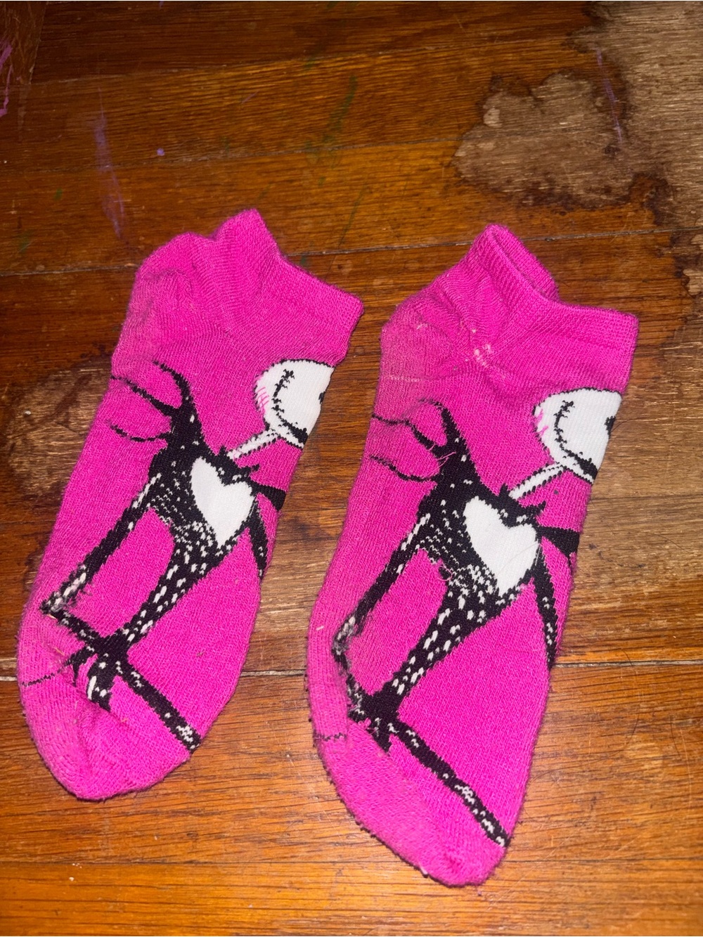Pink Novelty Ankle Socks with Heart Skeleton Design